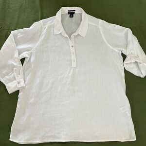 Jones New York Womens 1X 100% Linen Tunic Tab Sleeve Coastal Grandma Lagenlook